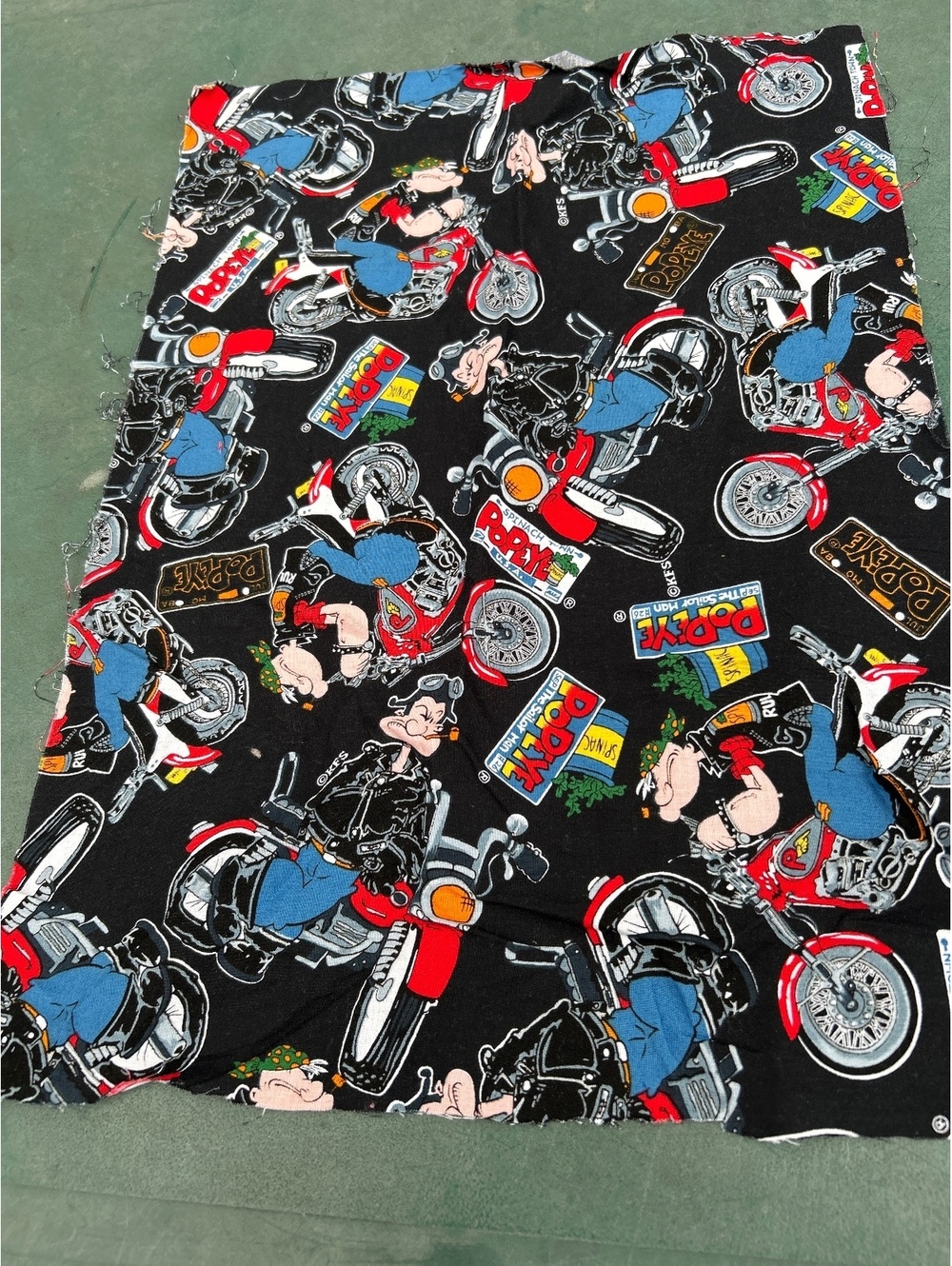 Fabric Popeye Motorcycle Cartoon Print